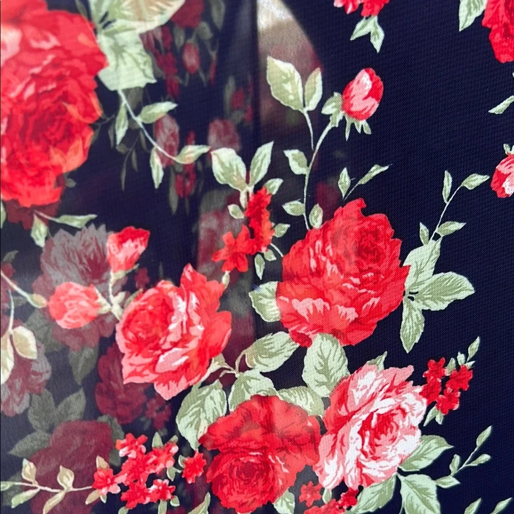 Floral Sheer Kimono Jacket - Red and Black - Picture 9 of 9